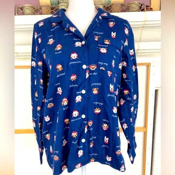 Lands End Dog print flannel pj top w/ many breeds perfect gift NWOT🐕🦺🐩🦮big - Picture 1 of 10